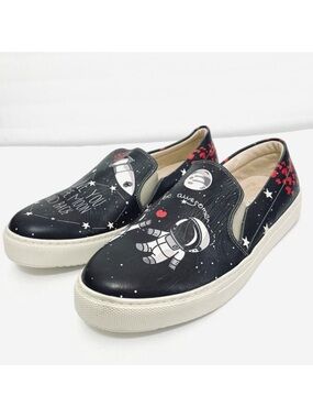 Goby Black and White Slip On To The Moon and Back Astronaut Sneakers